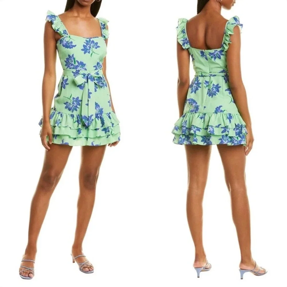 Likely Mini Charlotte Dress in Pistachio Green Tropical Blue 0 wedding vacation - Picture 1 of 6
